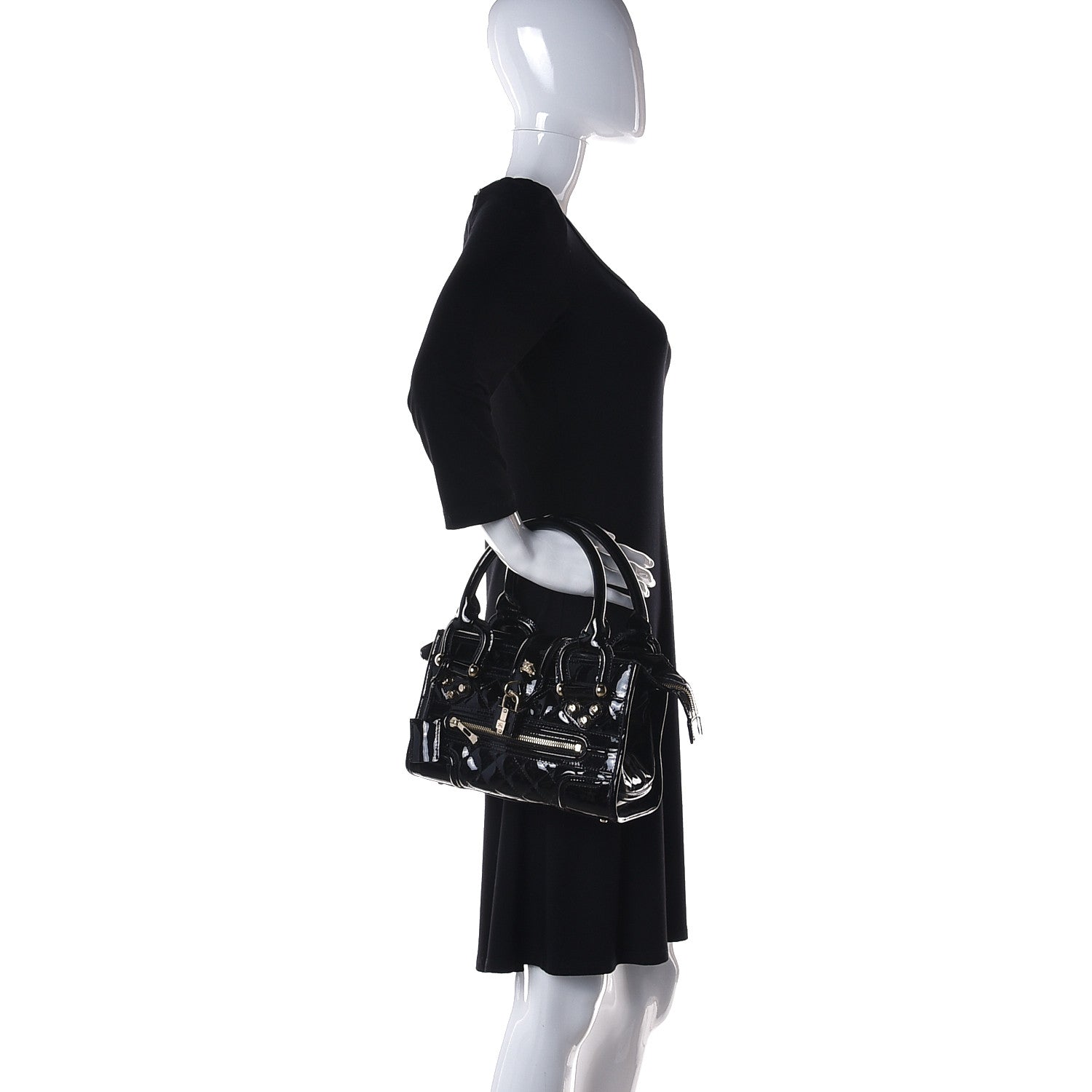 Burberry Patent Quilted Mini Manor Tote Black 2 of 12