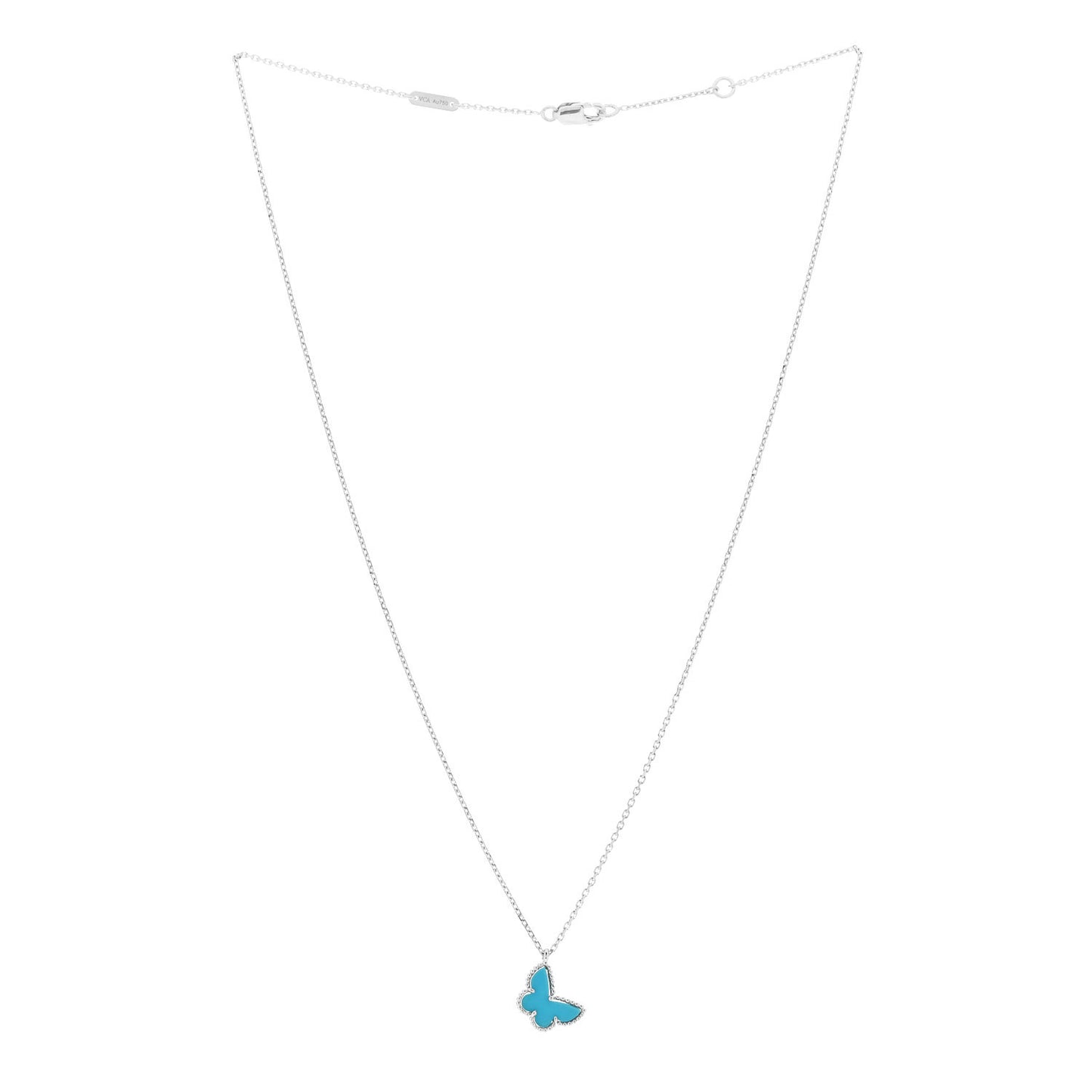 18K White Gold Turquoise Sweet Alhambra Butterfly Pendant Necklace