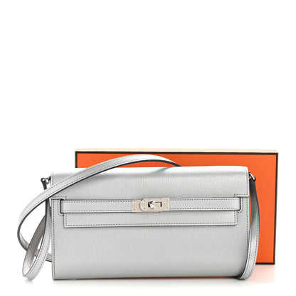 Hermes Metallic Chevre Chamkilight Kelly Wallet To Go Argent 10 of 10