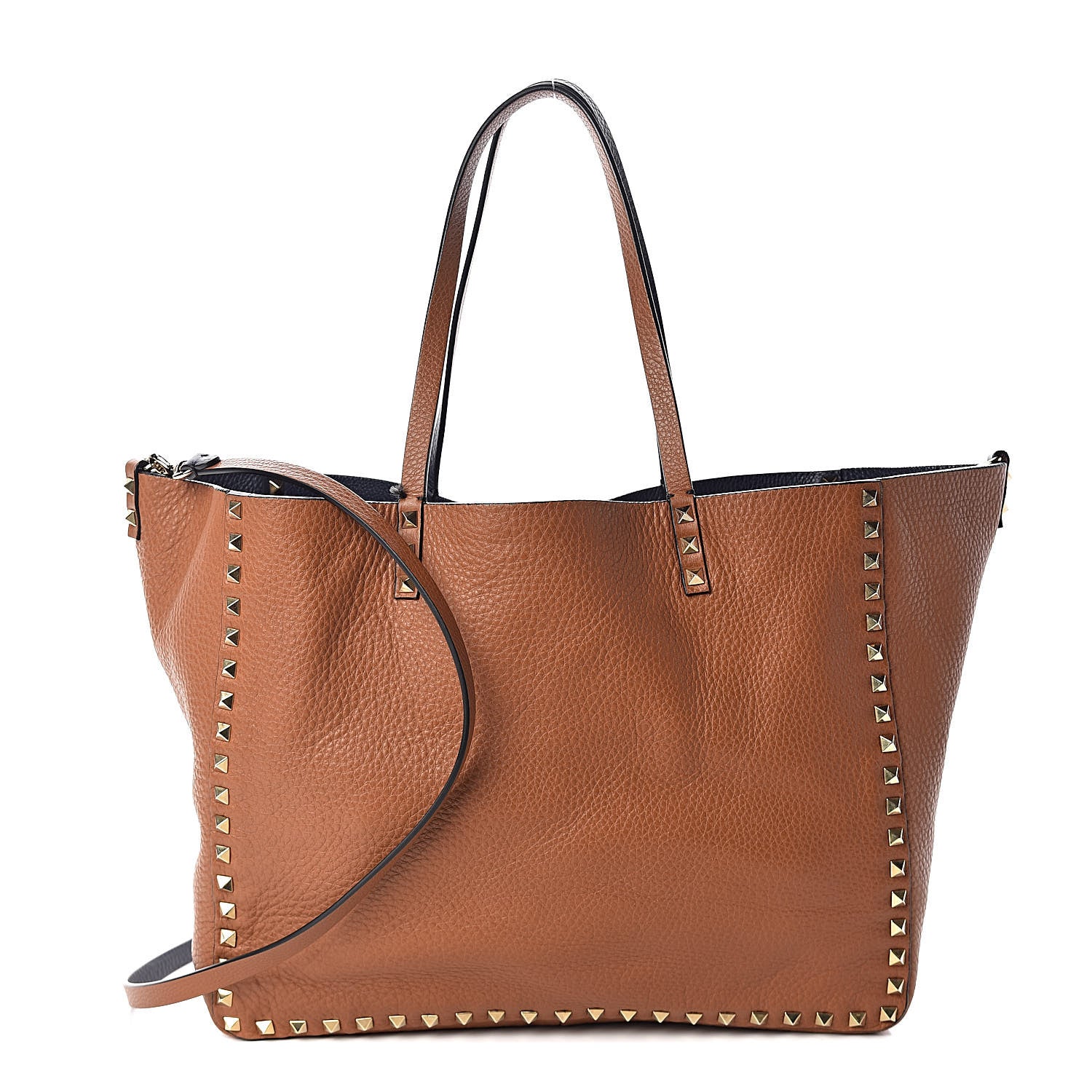 Valentino Garavani Pebbled Calfskin Medium Rockstud Reversible Tote Light Cuir Marine 1 of 15