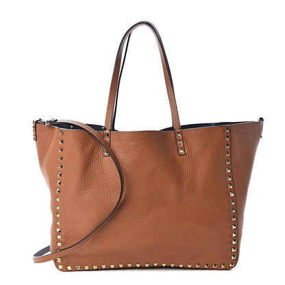 Valentino Garavani Pebbled Calfskin Medium Rockstud Reversible Tote Light Cuir Marine 1 of 15