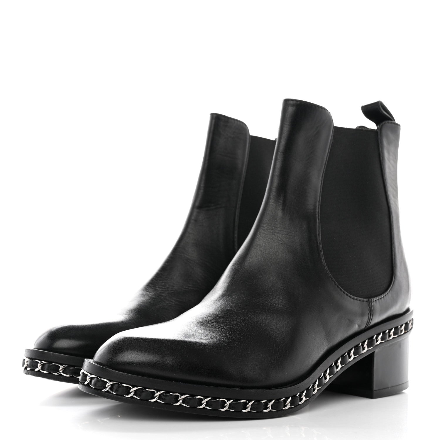 Chanel Calfskin Chain Around Chelsea Boots 38.5 Black 3 of 13