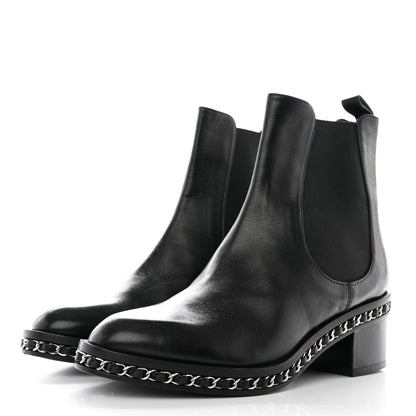 Chanel Calfskin Chain Around Chelsea Boots 38.5 Black 3 of 13