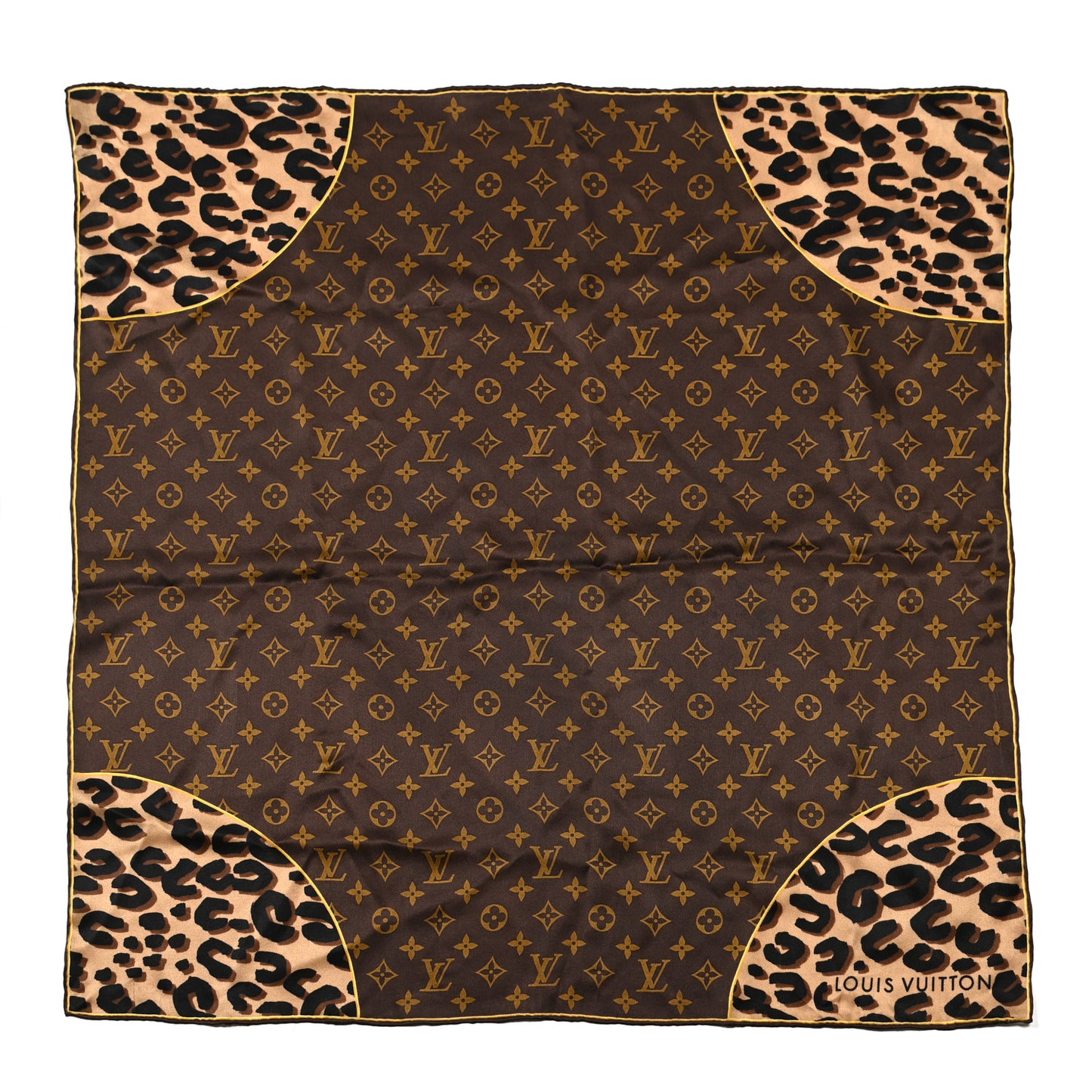 Silk Leopard Monogram Square Scarf