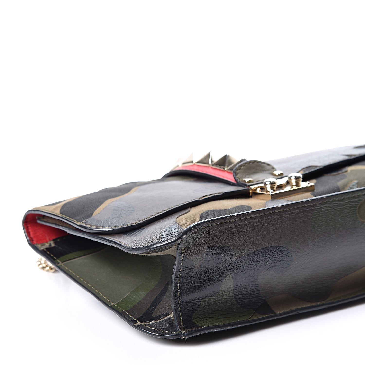 Valentino Garavani Nappa Canvas Camouflage Medium Glam Lock Rockstud Flap Verde 9 of 13