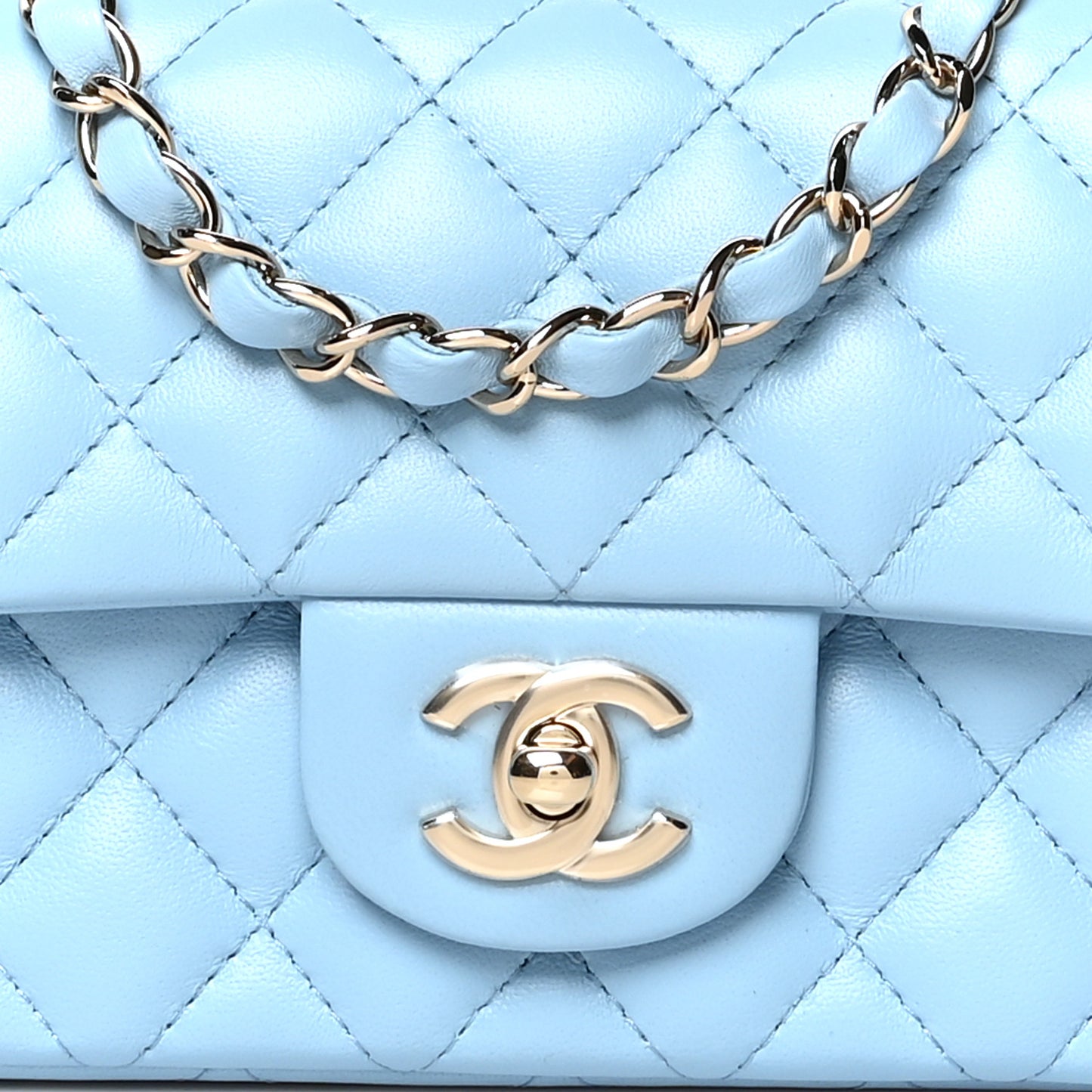 Lambskin Quilted Mini Rectangular Flap Light Blue