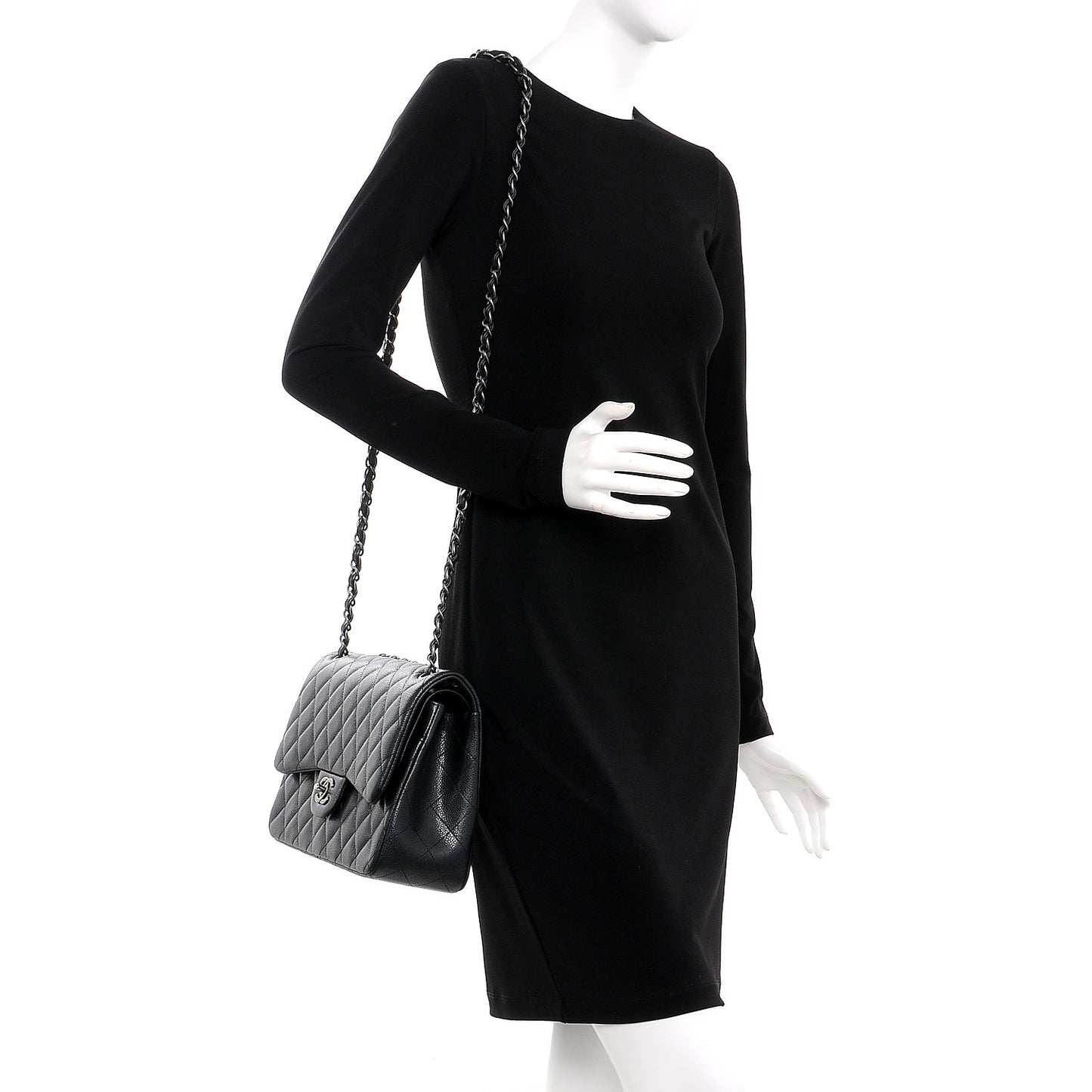 Caviar Quilted Jumbo Double Flap Black
