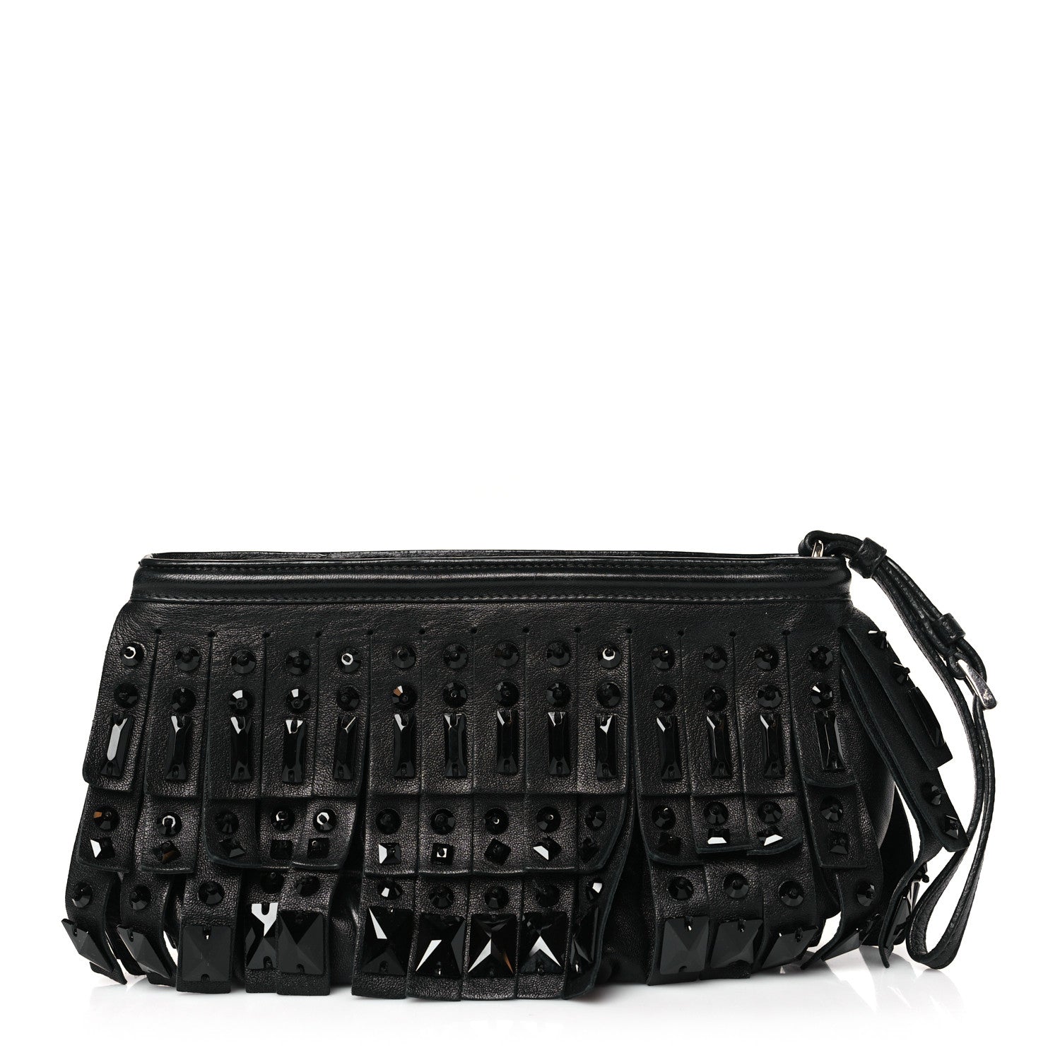 Prada Nappa Jeweled Fringe Wristlet Clutch Black 1 of 9
