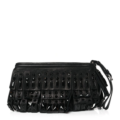 Prada Nappa Jeweled Fringe Wristlet Clutch Black 1 of 9