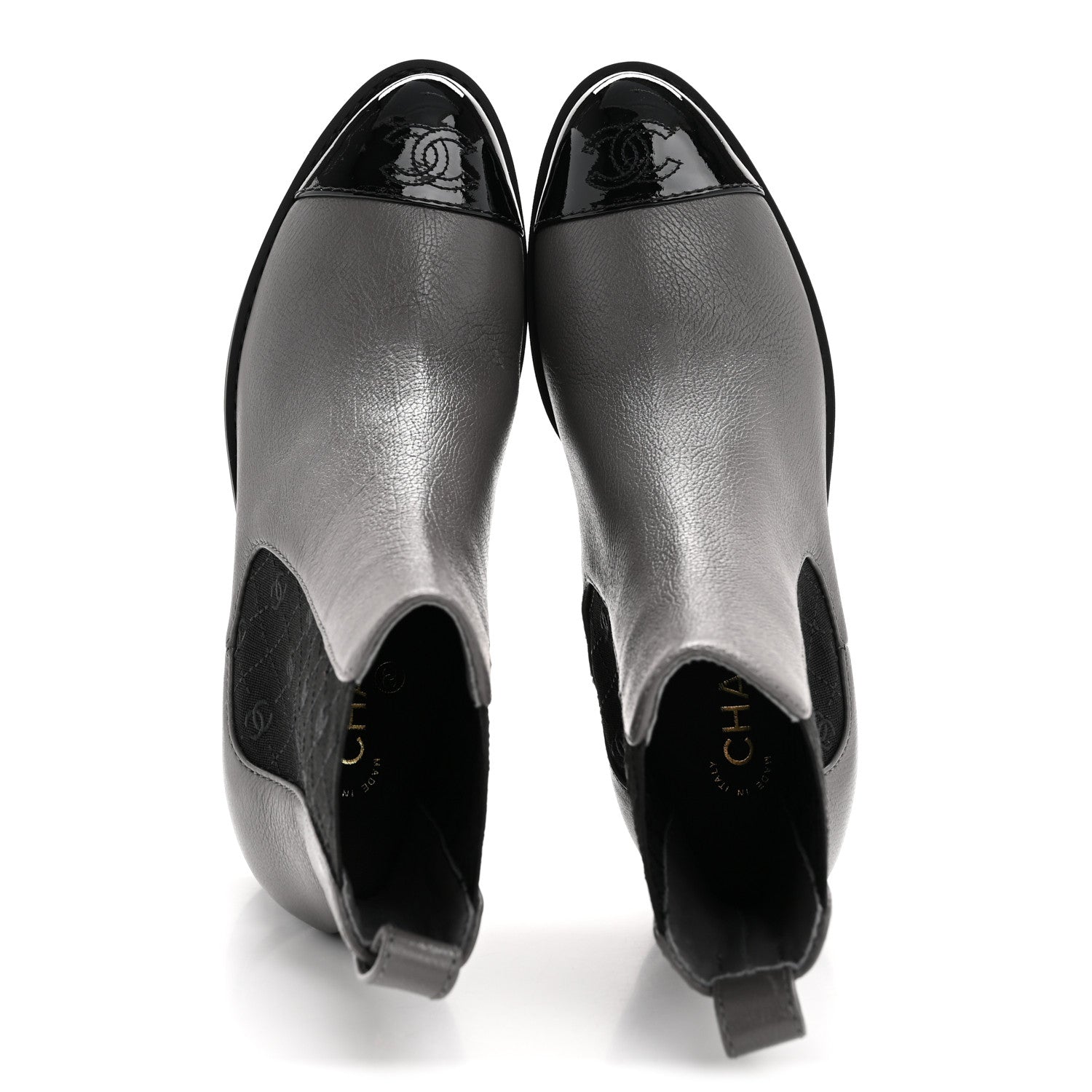 Chanel Calfskin Patent Cap Toe CC Short Boots 39 Grey Black 3 of 20