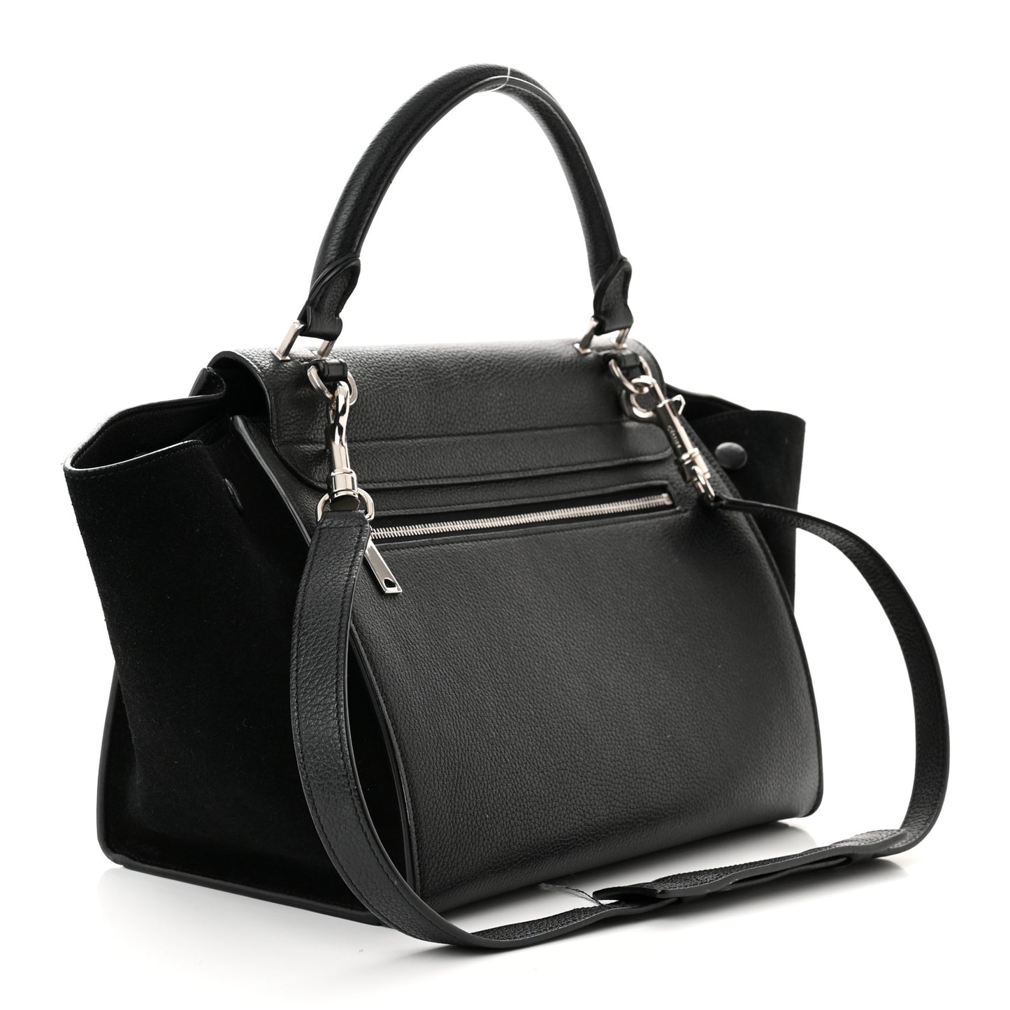 Drummed Calfskin Suede Small Trapeze Black