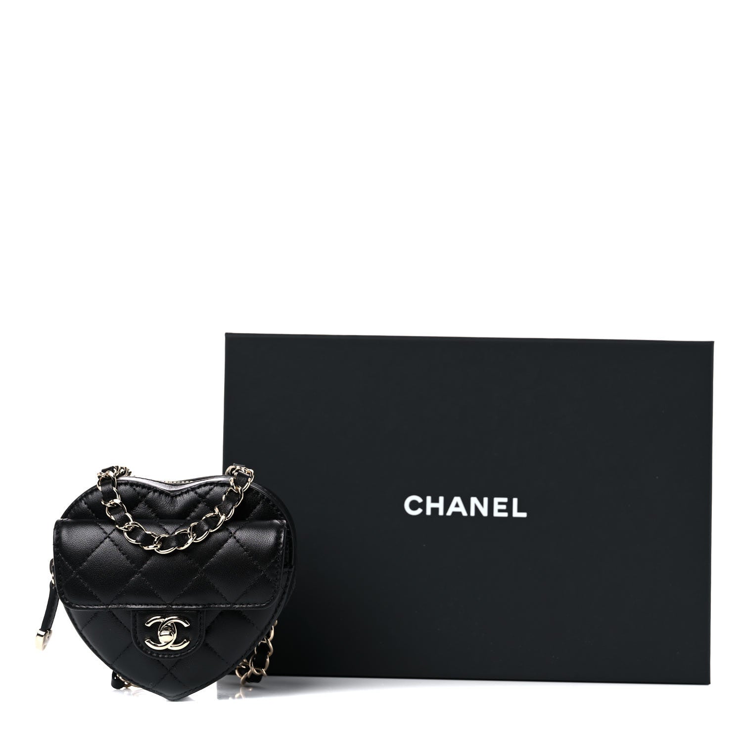 Chanel Lambskin Quilted CC In Love Heart Waist Belt Bag With Chain Black 10 of 10
