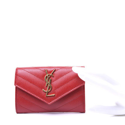 Saint Laurent Grain De Poudre Matelasse Chevron Small Monogram Envelope Wallet Bandana Red 2 of 12