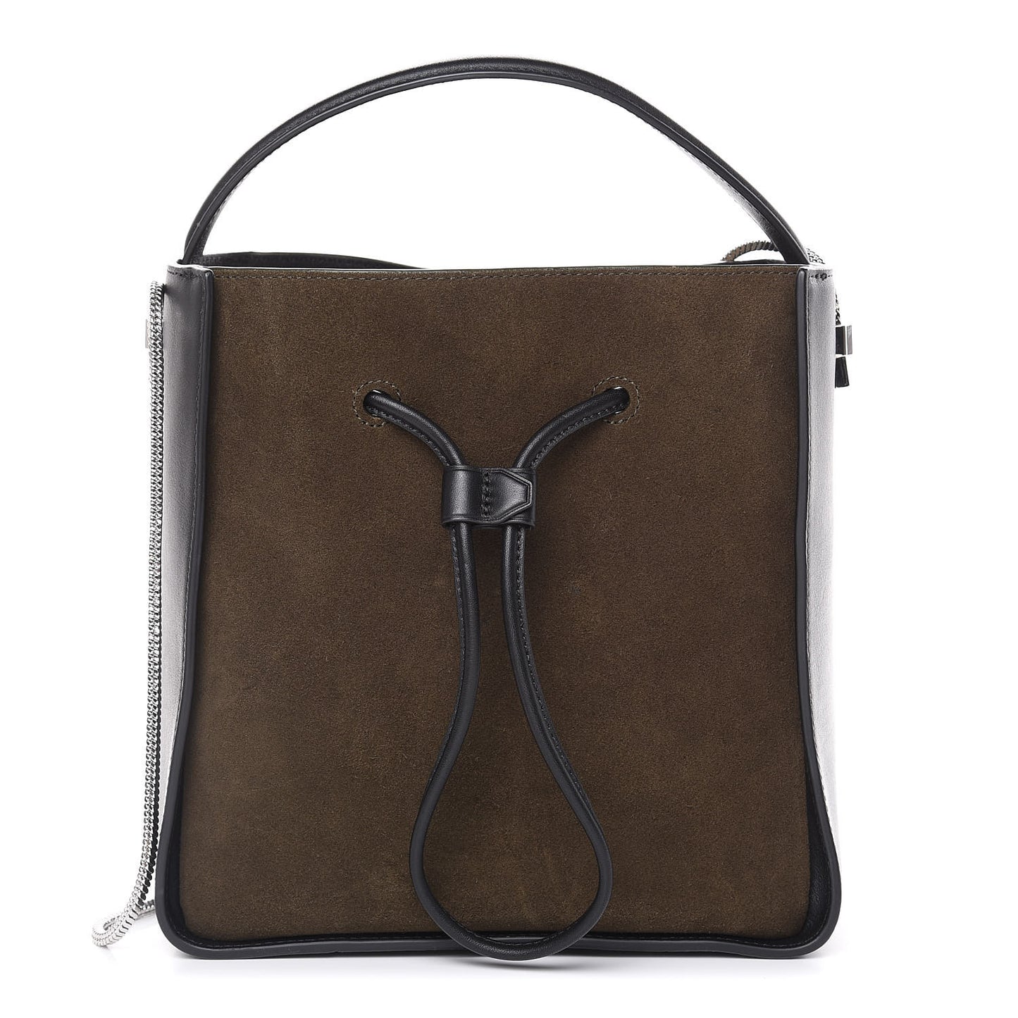 3.1 Smooth Calfskin Suede Bi-Color Small Soleil Bucket Drawstring Dark Moss Black