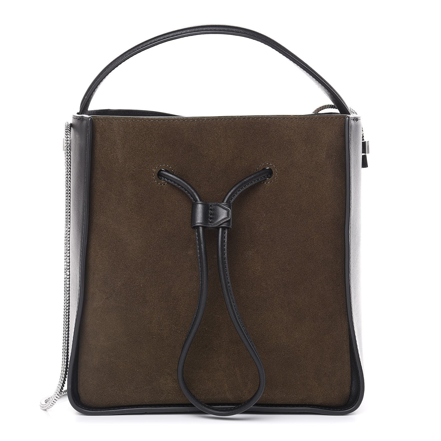 3.1 Phillip Lim 3.1 Smooth Calfskin Suede Bi-Color Small Soleil Bucket Drawstring Dark Moss Black 1 of 14