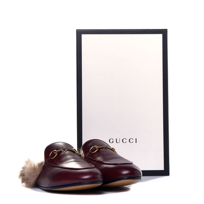 Gucci Malaga Kid Fur Womens Princetown Slippers 39 Vintage Bordeaux 9 of 9