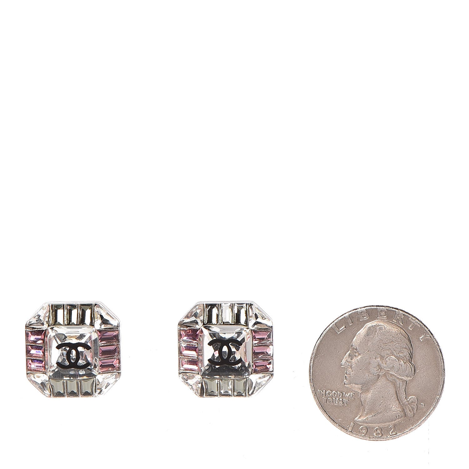 Chanel Crystal CC Earrings Silver Pink 2 of 5