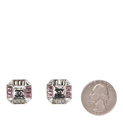 Chanel Crystal CC Earrings Silver Pink 2 of 5