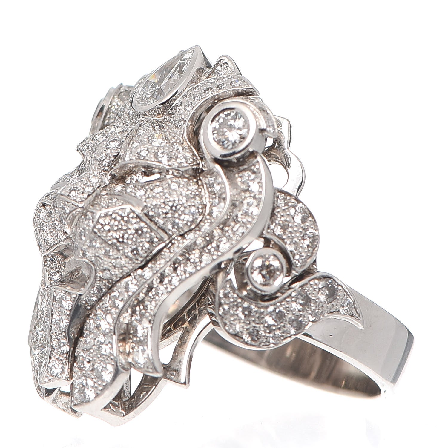 Chanel 18K White Gold Diamond Sous le Signe du Lion Ring 54 6.75 3 of 6