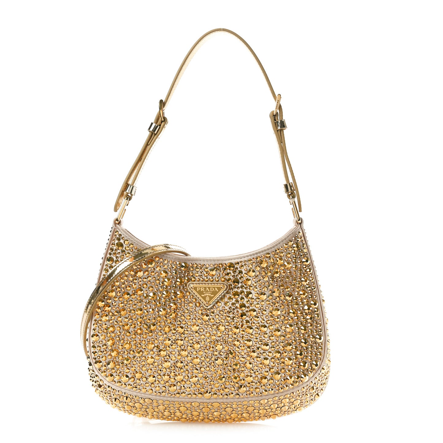 Satin Crystal Cleo Adjustable Strap Shoulder Bag Platino