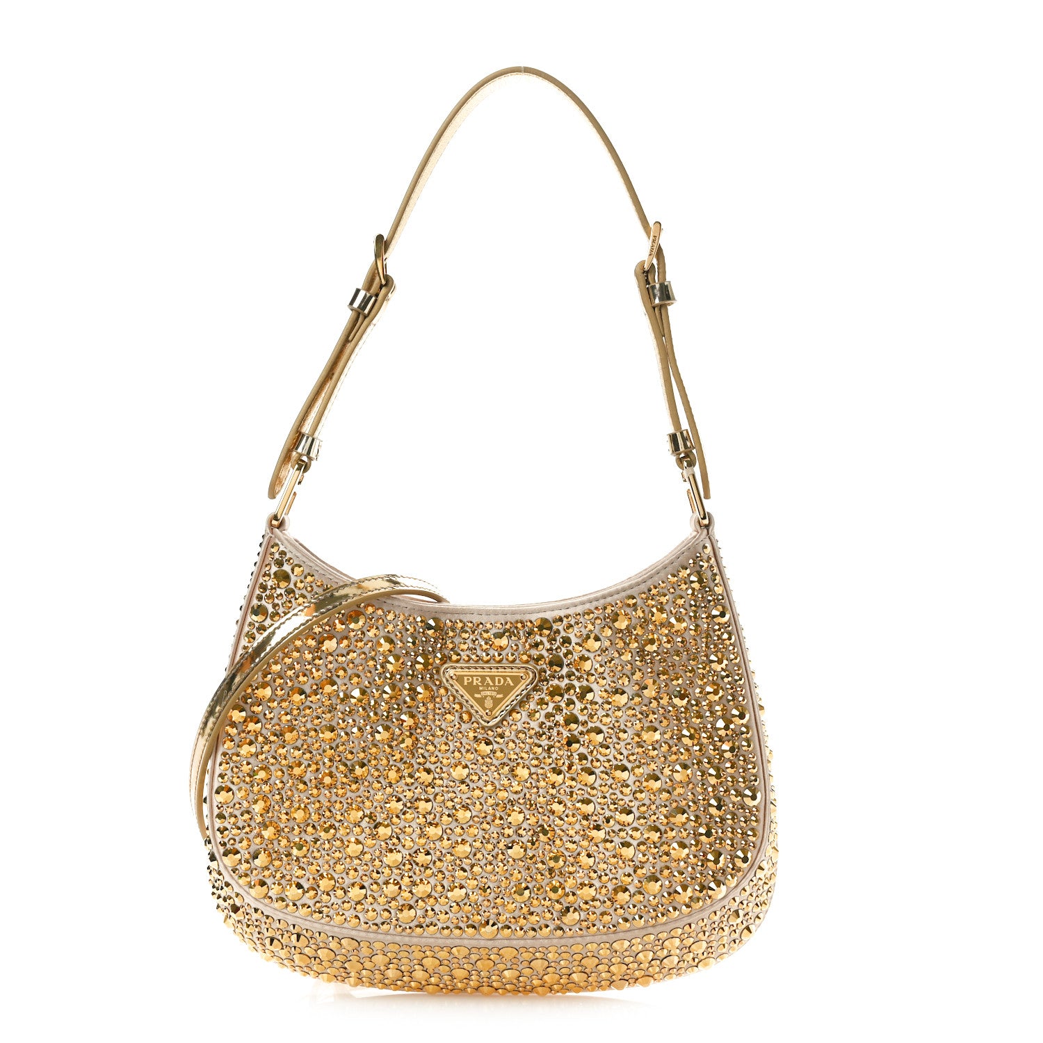 Prada Satin Crystal Cleo Adjustable Strap Shoulder Bag Platino 1 of 10