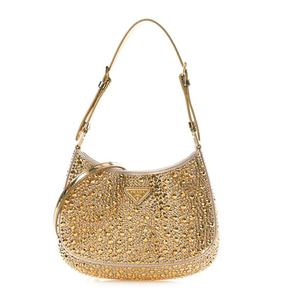Prada Satin Crystal Cleo Adjustable Strap Shoulder Bag Platino 1 of 10