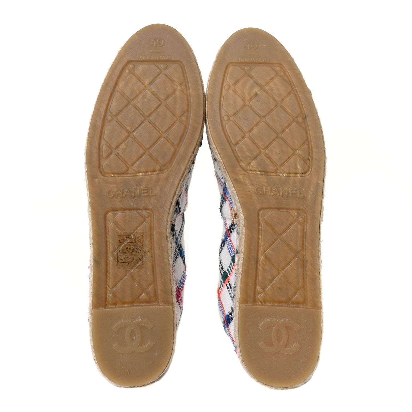 Tweed Grosgrain CC Espadrilles 40 White Blue Pink Green Black