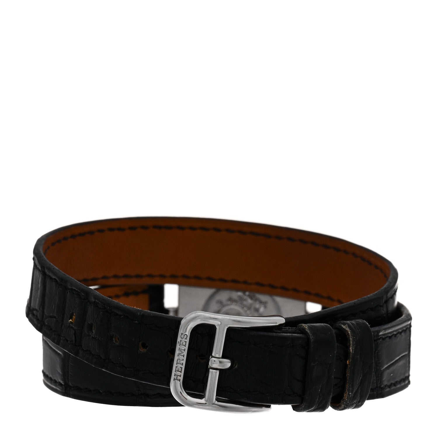 Hermes Stainless Steel Alligator 23mm Cape Cod Double Tour Quartz Watch Noir 3 of 5