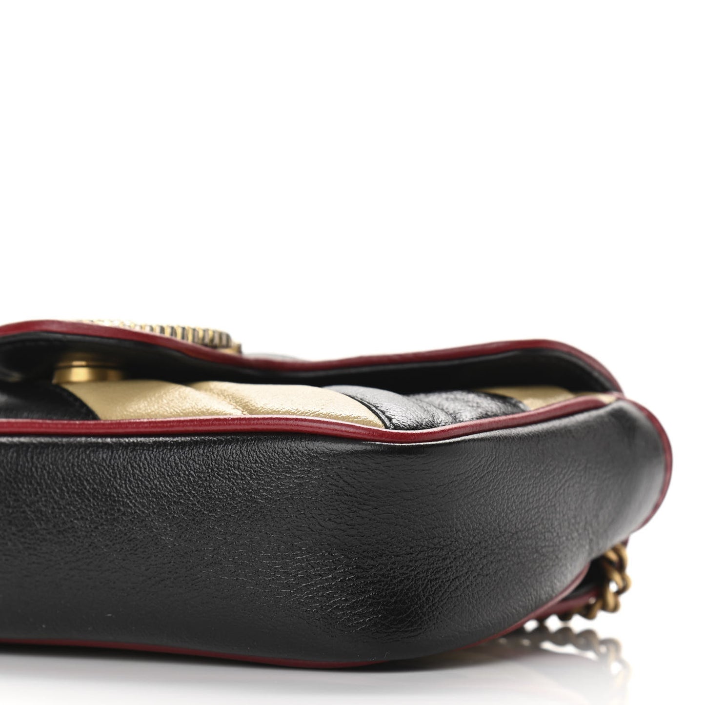 Vintage Effect Calfskin Matelasse Diagonal Striped Super Mini Torchon GG Marmont Shoulder Bag Black Beige