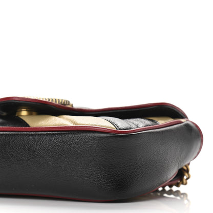 Gucci Vintage Effect Calfskin Matelasse Diagonal Striped Super Mini Torchon GG Marmont Shoulder Bag Black Beige 10 of 10