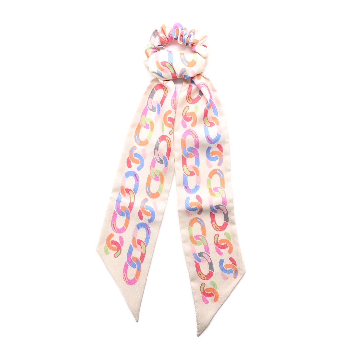Silk CC Twilly Hair Tie White Multicolor