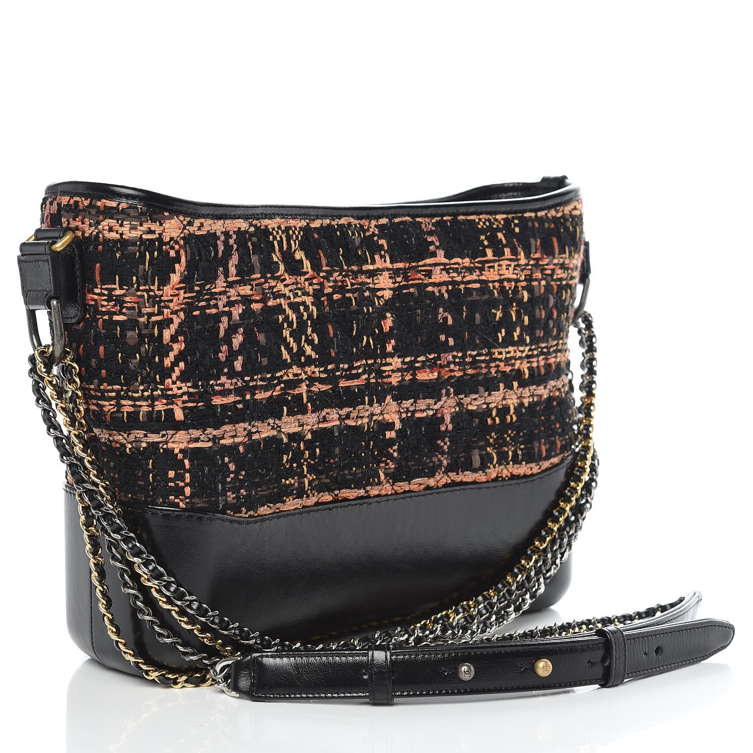 Chanel Tweed Calfskin Medium Gabrielle Hobo Black Brown 4 of 11