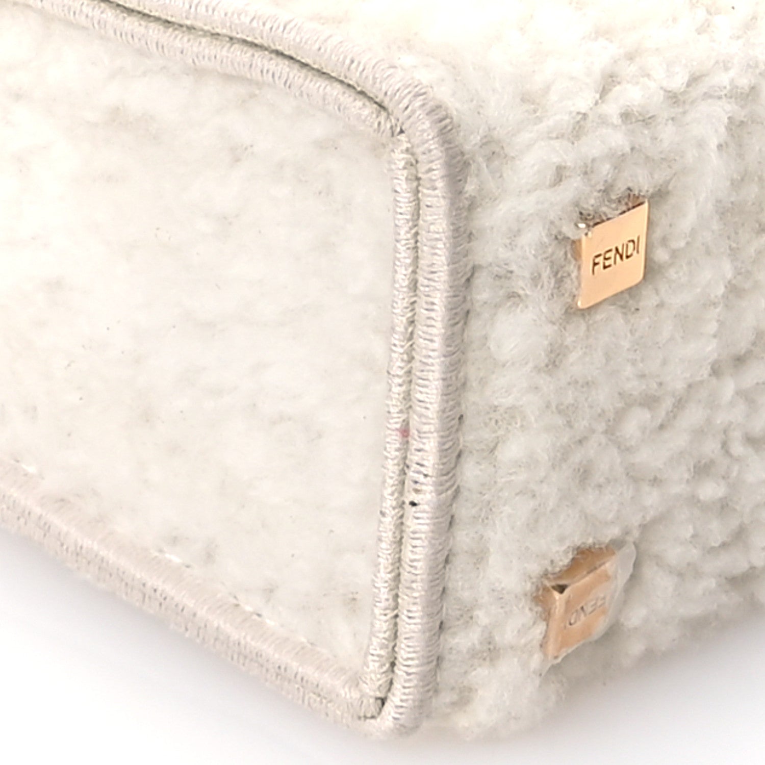 Fendi Shearling Vitello King Plexiglass Logo Mini Fendi Sunshine Shopper Tote White 9 of 10