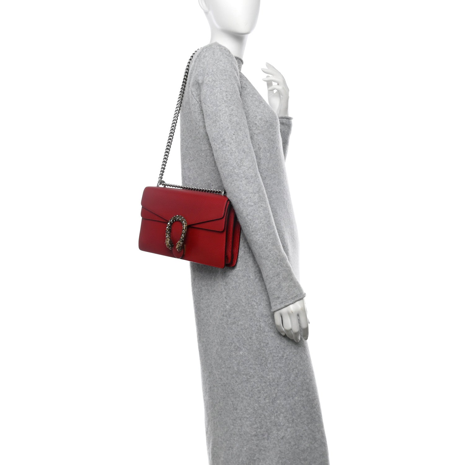 Gucci Dollar Calfskin Swarovski Crystal Small Dionysus Shoulder Bag Hibiscus Red 2 of 11