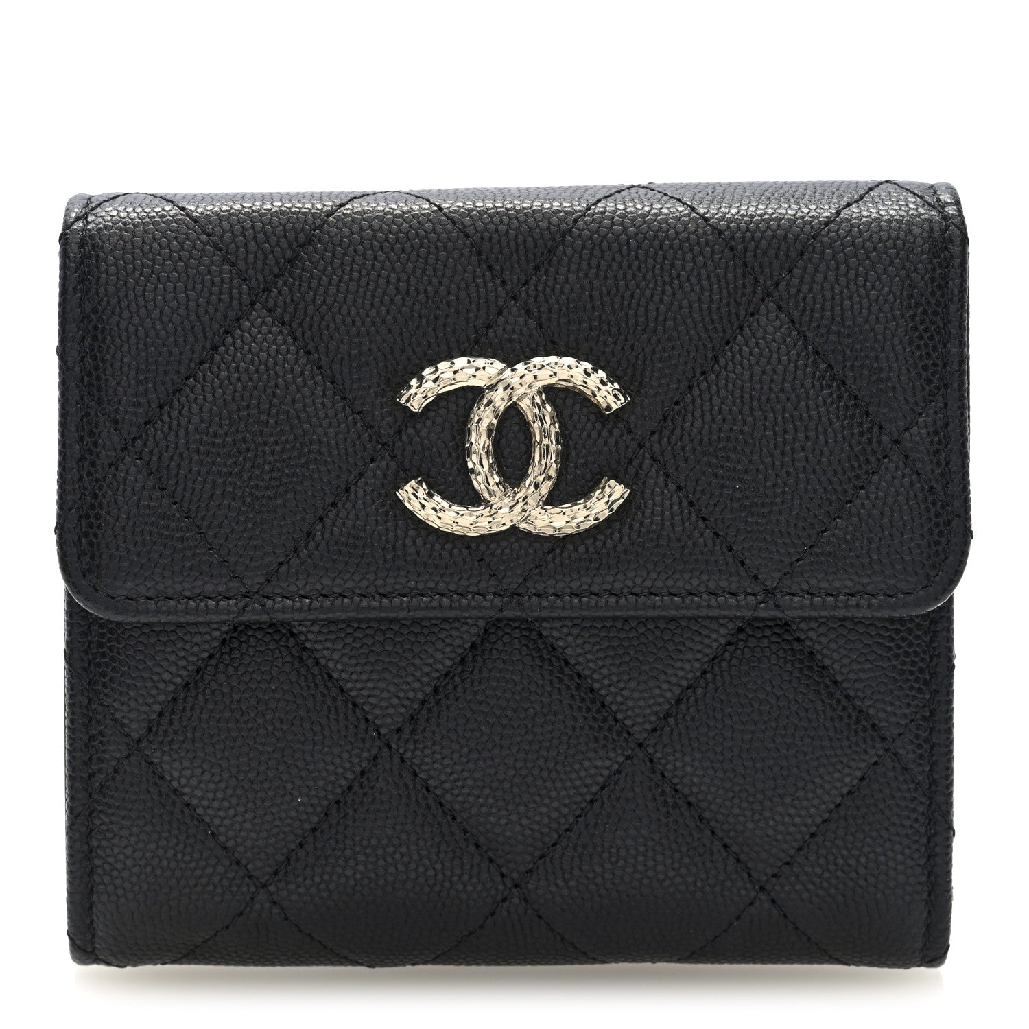Chanel Caviar Quilted Chain Embossed Compact Flap Wallet Black 1 of 8