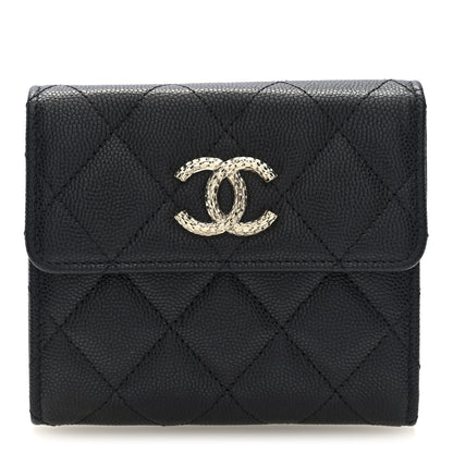 Chanel Caviar Quilted Chain Embossed Compact Flap Wallet Black 1 of 8