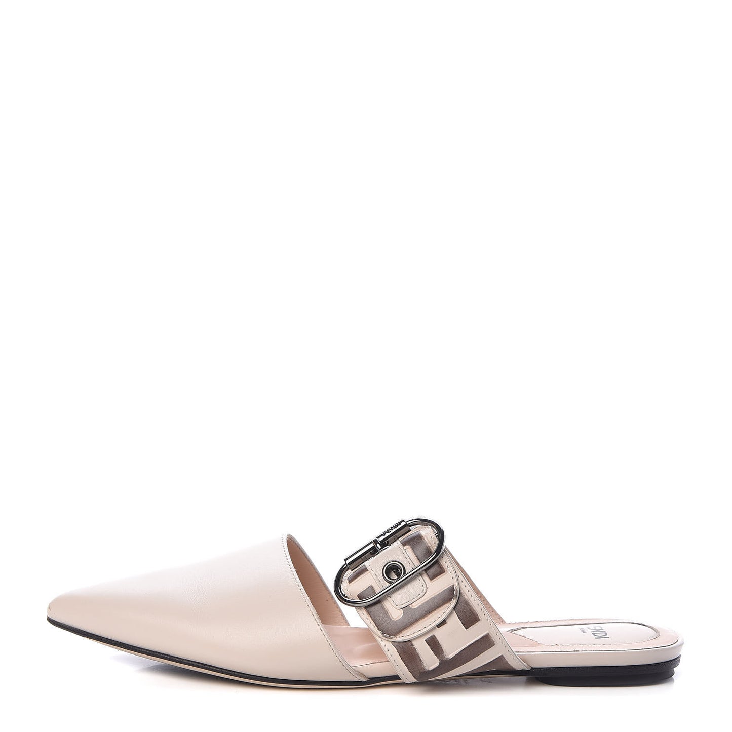 Vitello FF Embossed Buckle Flat Mules 36.5 Camelia Moresco
