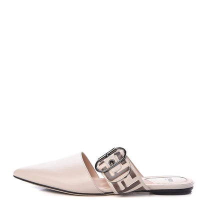 Fendi Vitello FF Embossed Buckle Flat Mules 36.5 Camelia Moresco 1 of 17