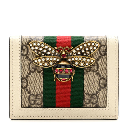 Gucci GG Supreme Monogram Web Queen Margaret Card Case Wallet Beige Mystic White 1 of 7