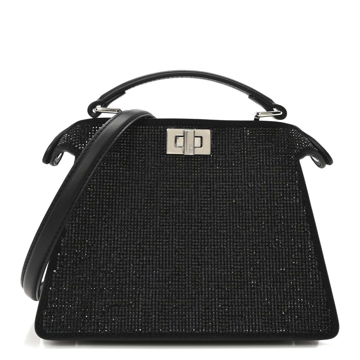 Fendi Crystal Shiny Nappa FF Petite Peekaboo I SEE U Satchel Black 1 of 10