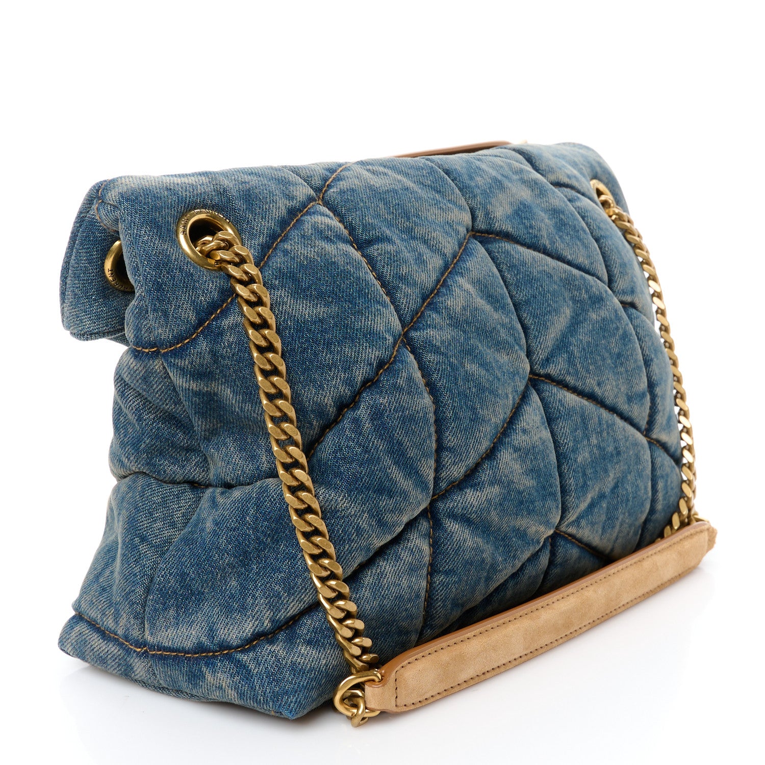 Saint Laurent Denim Quilted Small Loulou Puffer Monogram Chain Satchel Blue Cinnamon 3 of 10
