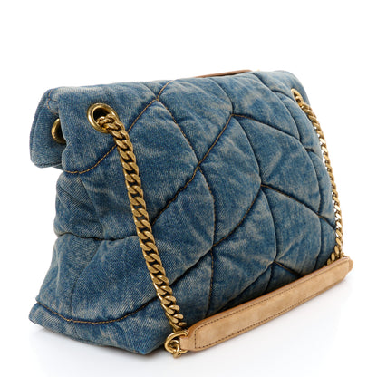Saint Laurent Denim Quilted Small Loulou Puffer Monogram Chain Satchel Blue Cinnamon 3 of 10