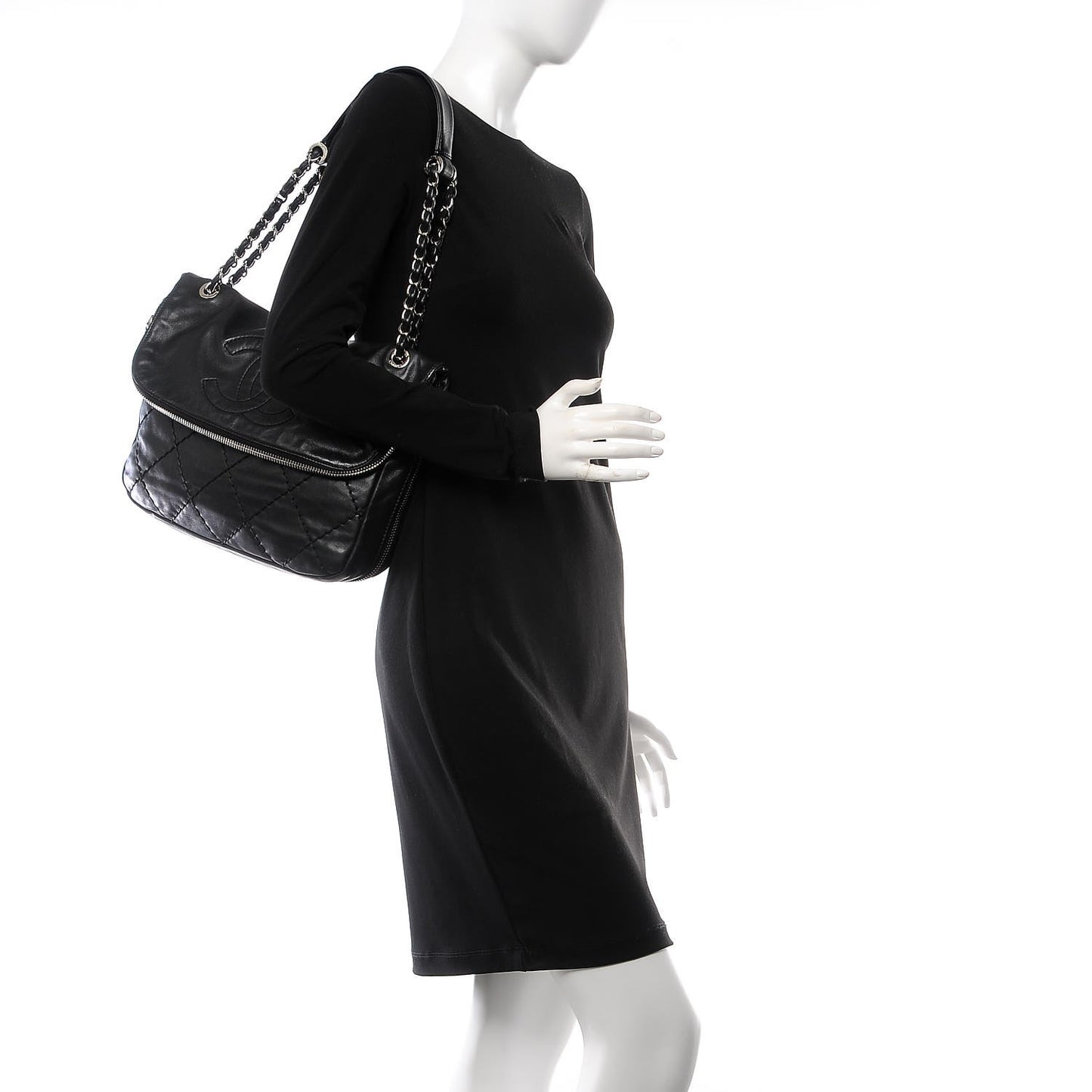 Calfskin Stitched Expandable Flap Black