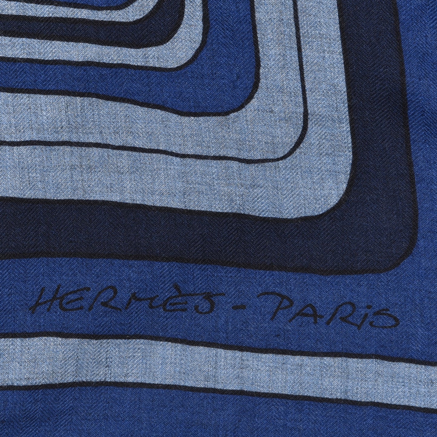Cashmere Silk Pegase Paysage Shawl 140 Bleu Chine Marine