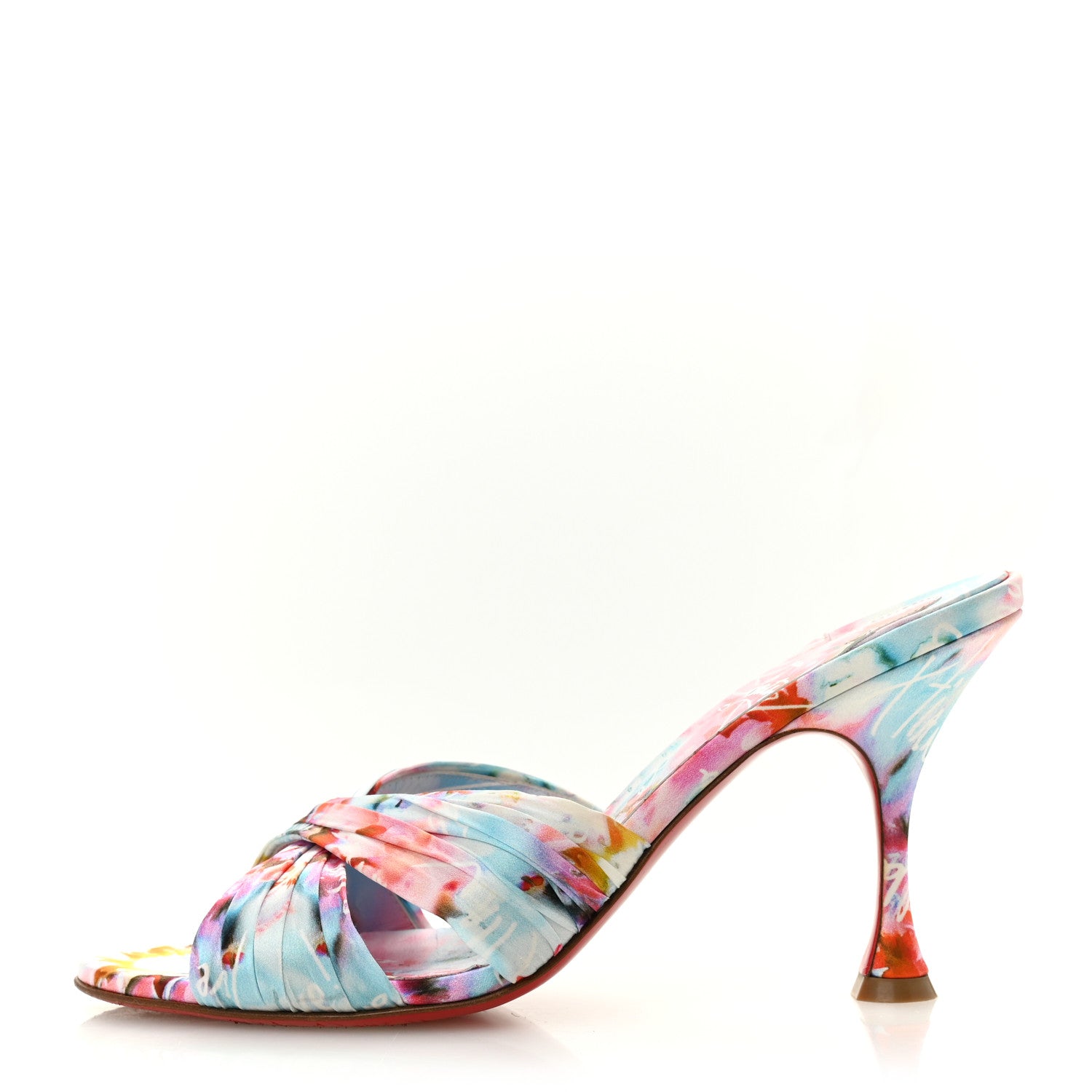 Christian Louboutin Crepe Satin Celebration Print Nicol Is Back 85 Slide Sandals 39 Multicolor 1 of 10