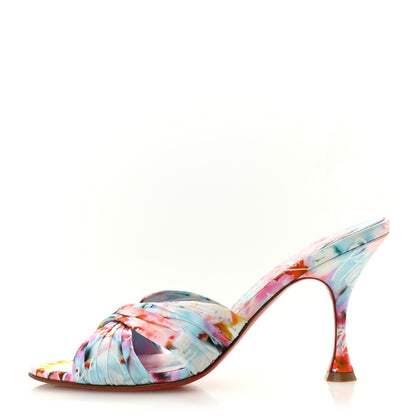 Christian Louboutin Crepe Satin Celebration Print Nicol Is Back 85 Slide Sandals 39 Multicolor 1 of 10