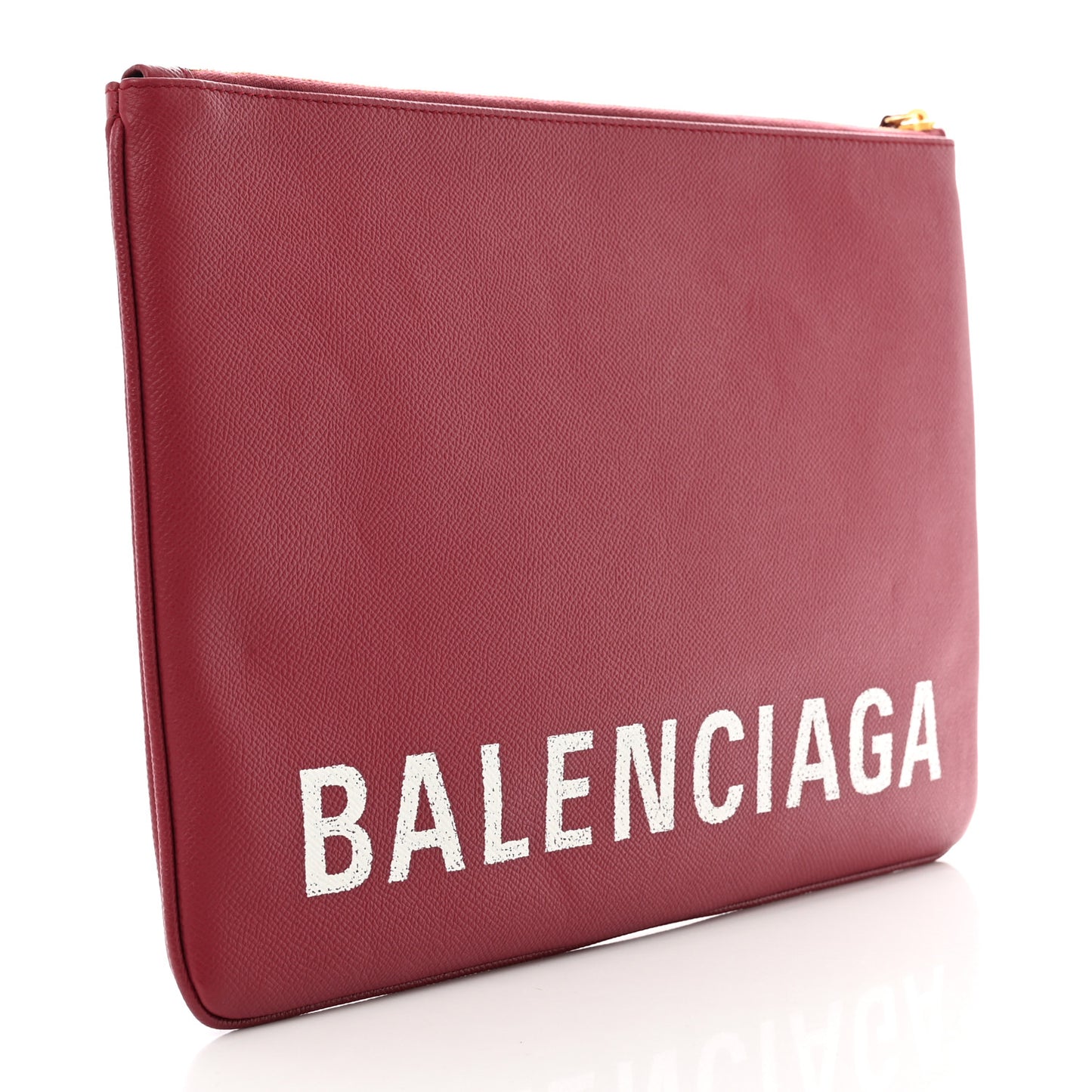Signature Grained Calfskin Large Ville Zip Pouch Rouge Grenat White