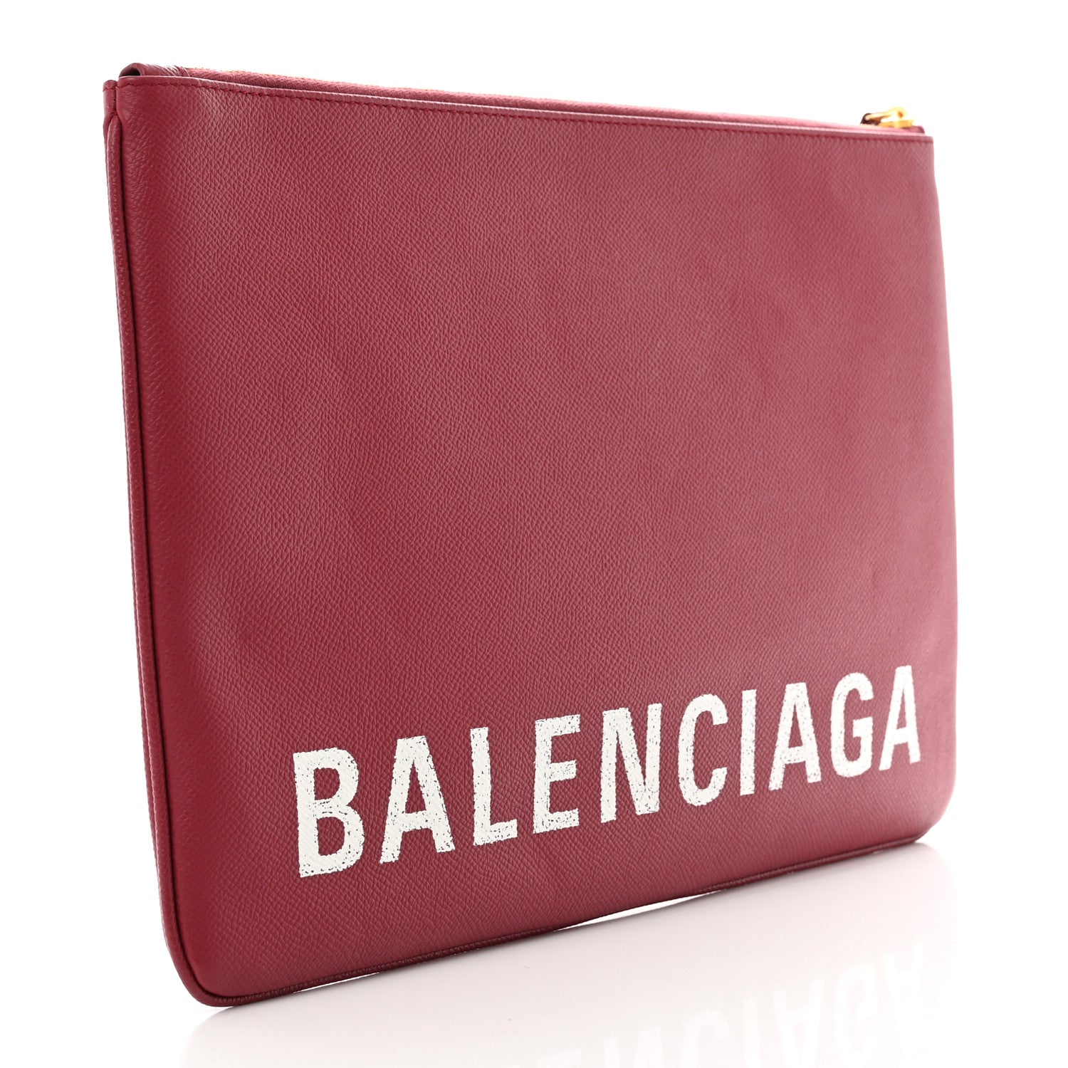 Balenciaga Signature Grained Calfskin Large Ville Zip Pouch Rouge Grenat White 3 of 7