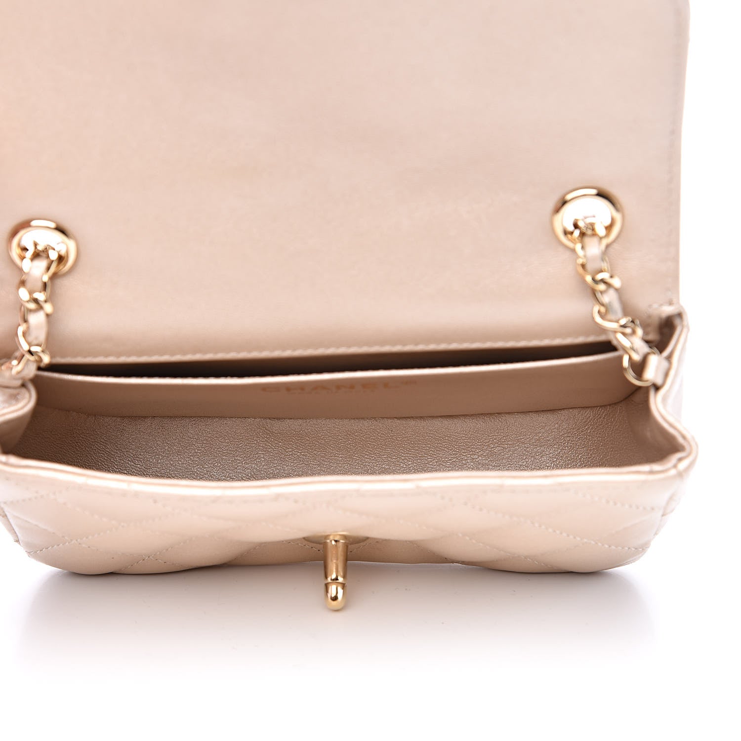 Chanel Metallic Lambskin Quilted Extra Mini V For Victory Flap Light Gold 5 of 13