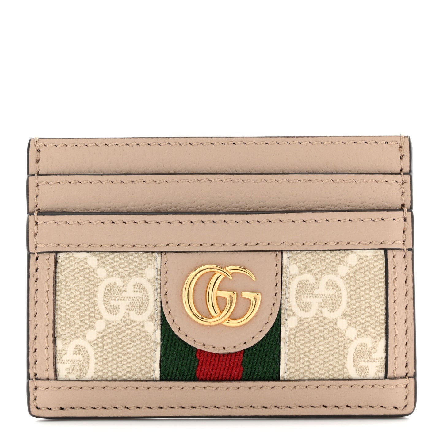 GG Supreme Monogram Textured Dollar Calfskin Web Ophidia Card Holder Beige Mystic White Oatmeal
